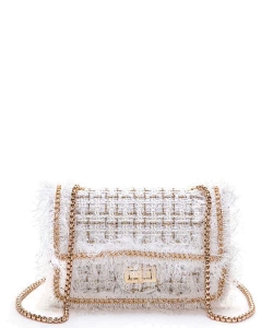 Tweed Fuzzy Small Swing Bag 6296PP WHITE